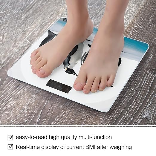 Penguins Scale for Body Weight Anti-Slip Digital Bathroom Scale Sturdy Toughened Glass Weighing Scales High Precision Safe Rounded Corners Smart Scales