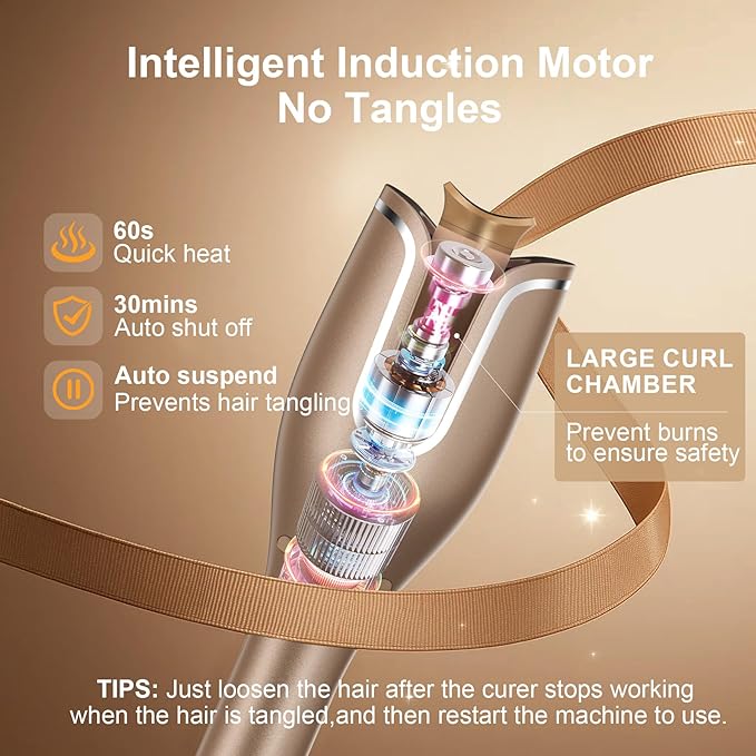 Hair Curling IronsAutomatic Portable Rotating Curling Iron with LCD Display4Temperature SettingsTimers(12-19s)Auto Shut-OffAnti-ScaldAnti-TangleLightweightFast Heating&ampEasy Use for Travel