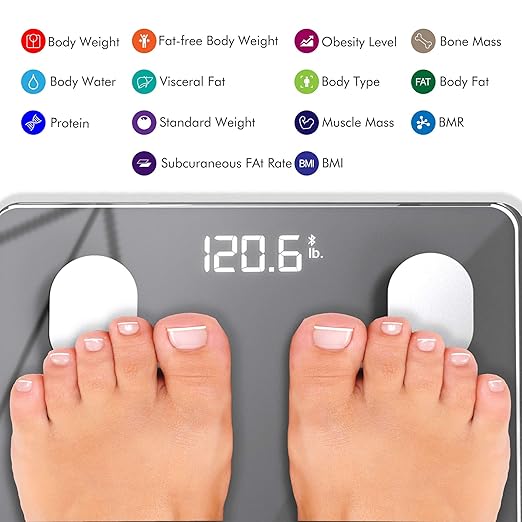KONQUEST Smart Scale for Body Weight Digital Bathroom Scale BMI Weighing Bluetooth Body Fat Scale Body Composition Monitor Health Analyzer with Smartphone App 400 lbs - Cool Gray