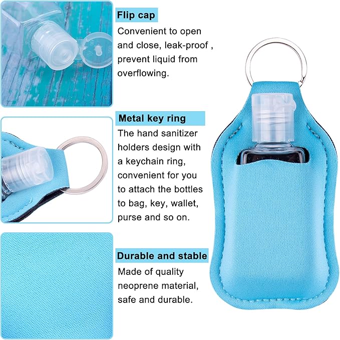 Duufin 72 Pieces Hand Sanitizer Holders Empty Travel Bottles Set Including 36 Pieces Clear Refillable Bottles and 36 Pieces Hand Sanitizer Keychain Holder for Backpack and Purse (Colorful Patternless)