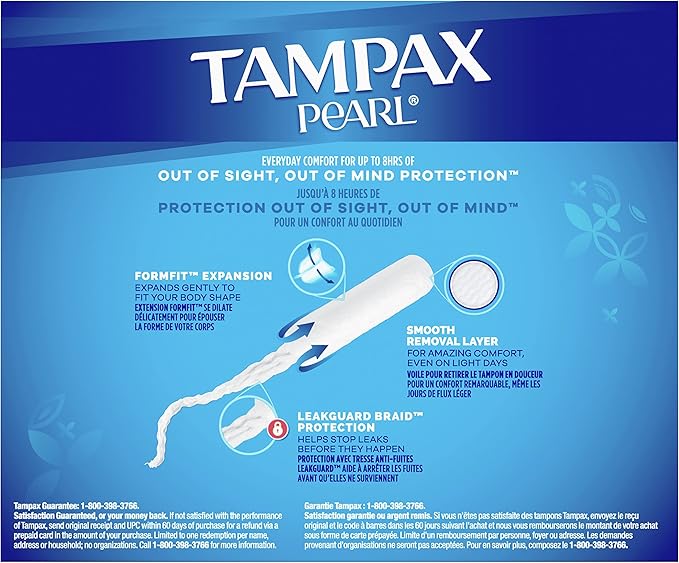 Tampax Pearl Tampons Super Plus Absorbency with Leakguard Braid Unscented 50 Count (Pack of 2)
