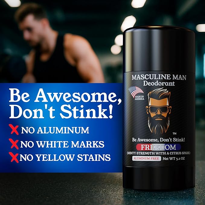 Deodorant for Men - Aluminum Free Mens Deodorant - Natural Deodorants - Sweat Protection for Underarm - Stain-Free Stick Deodorants - Made in USA 3.2oz (Pack of 4 The Box)