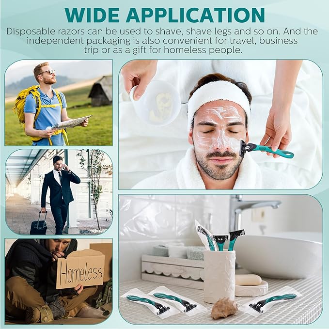 200 Pcs Men's Disposable Razors Bulk 3 Blade Men Razors for Head Sensitive Skin Comfortable Shave