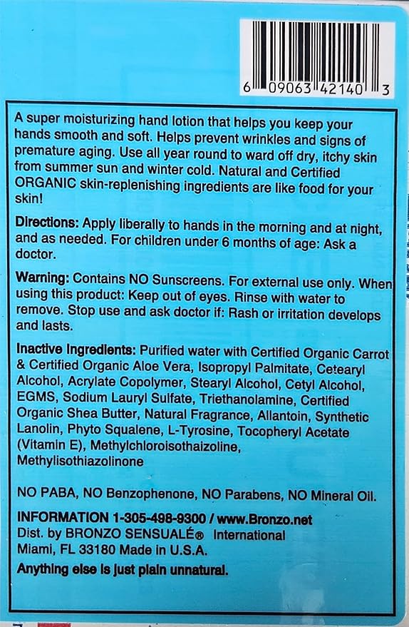 Organic Carrot Hand Lotion – Ultra-Hydrating Daily Moisturizer with Aloe &amp Shea Butter Stress-Relieving Aromatherapy Vegan &amp Cruelty-Free by Bronzo Sensuale 8.5 fl oz