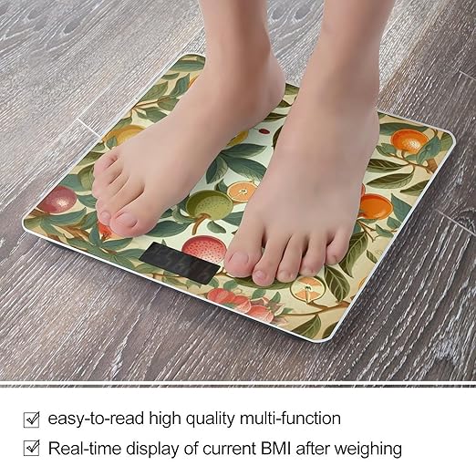 Plants and FruitsScale for Body Weight with LCD High Precision Weighing Scales Fashion Sturdy Tempered Glass Weight Scales Easy-to-Read Digital Bathroom Scale for Daily 400lb