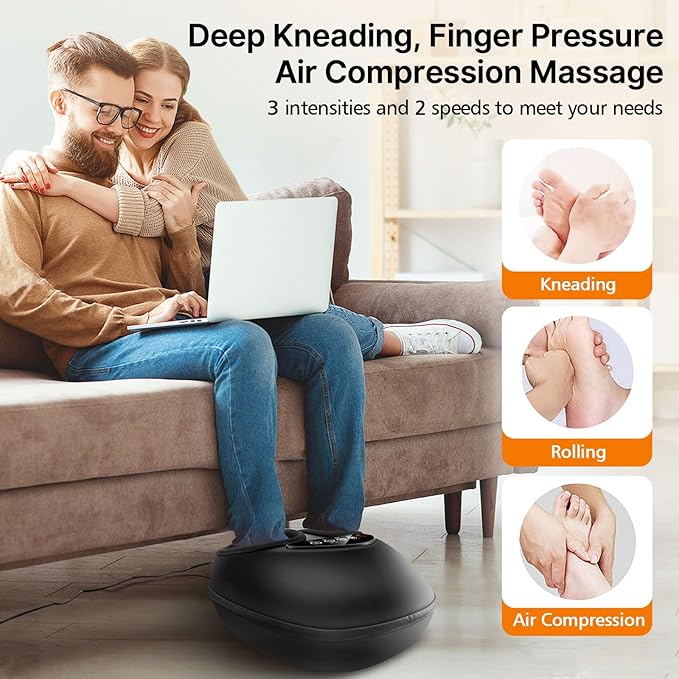 Shiatsu Foot Massager with Heat Deep Kneading &amp Gentle Air Compression for Foot Wellness and Relaxation Feet Massager Electric Foot Massager Machine - Gifts for Women Men Fits Size 13
