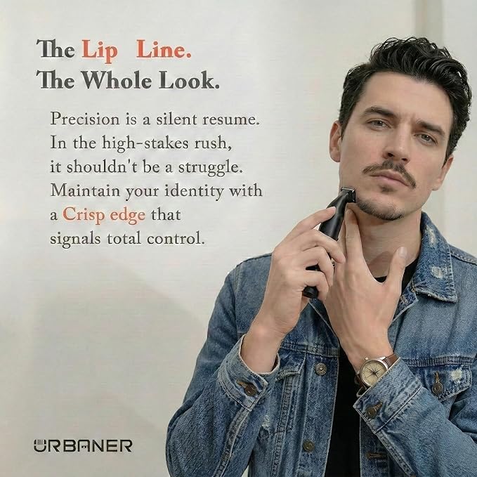 URBANER Precision Mustache Trimmer USB Rechargeable Detail Grooming Tool with Japanese Steel Blade IPX8 Waterproof Lightweight Trimmer