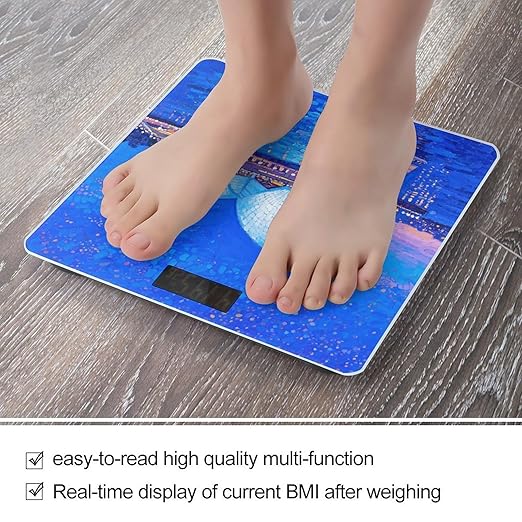 Sydney Opera House Blue Night Scale for Body Weight Sturdy Tempered Glass Weighing Scales with LCD Display Accurate Digital Bathroom Scale Convenient Body Fat Smart Scales Easy Read