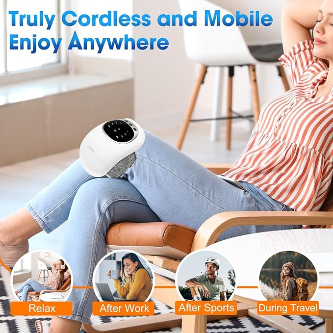 Cordless Knee Massager with Heat 3-in-1 Smart Portable Knee Massager with Multi-Function LED Screen 3 Vibration Modes and Heating Levels LED Vitality Joints Massager Gifts for ElderMom Dad