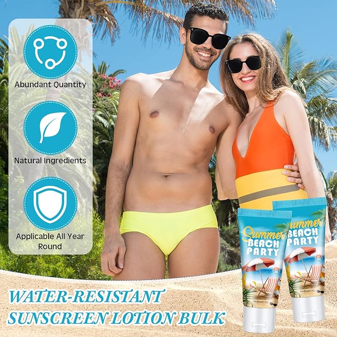 12 Sets Mini Sunscreen and Sunglasses Bulk for Wedding Party Spf30 Water Resistant Sunscreen Lotion Bulk 1oz Travel Size for Thank You Gifts Wedding Party Supplies(Beach)