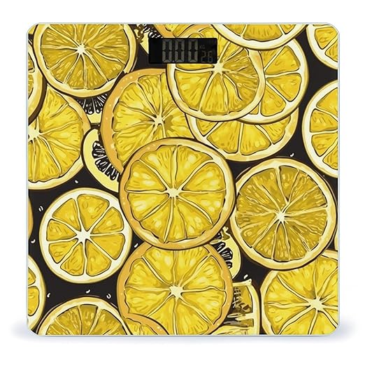 Sliced Lemon Wallpaper Scale for Body Weight Anti-Slip Digital Bathroom Scale Sturdy Toughened Glass Weighing Scales High Precision Safe Rounded Corners Smart Scales