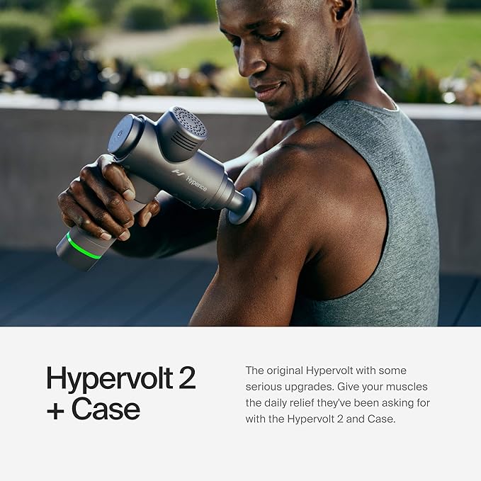 Hypervolt 2 - Featuring Quiet Glide Technology - Handheld Percussion Massage Gun | 3 Speeds 5 Interchangeable Heads | Helps Relieve Sore Muscles and Stiffness (Hypervolt 2 w/Carrying Case)