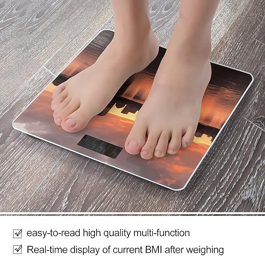 Boston Charles River City Skyline Sunset Scale for Body Weight Safe Rounded Corners Tempered Glass Digital Bathroom Scale LED Display 400lb Capacity Weight Scales with High Precision Sensors