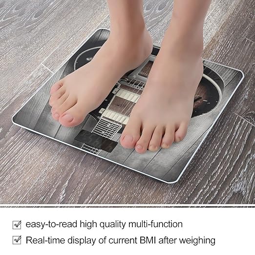 Vintage Guitar Scale with LCD Easy-to-Read Anti-Slip Weight Digital Bathroom Scale Precision Weighing Scales Sturdy Tempered Glass Body Weight Scales for Daily Use