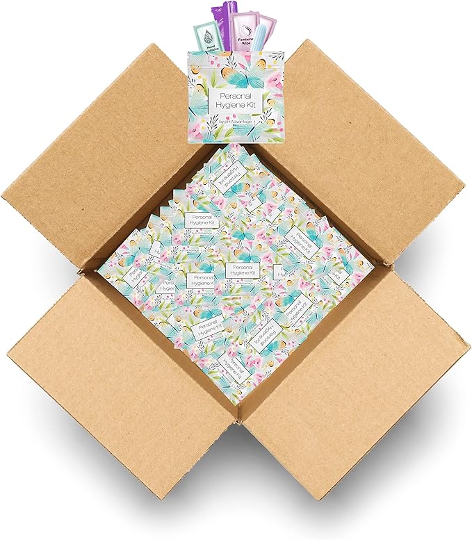 Butterfly Style Menstrual Kit All-in-One 100 Pack | Convenience on The Go | Period Kit Pack for Travelling Tweens &amp Teenagers or just When You’re Out | Individually Wrapped Feminine Hygiene Produ