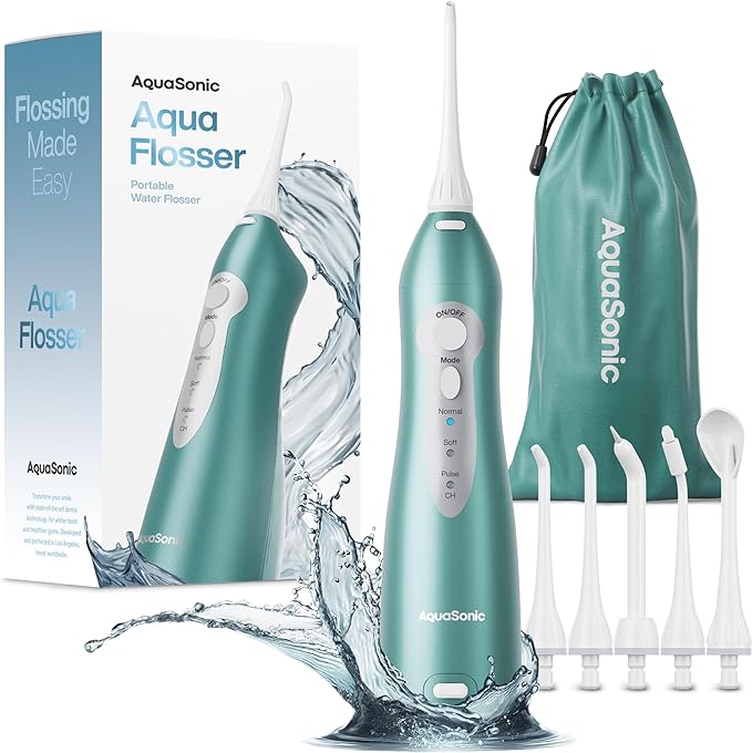 AquaSonic Water Flosser - Cordless Rechargeable Water Flossers for Teeth Cleaning - Waterproof Aqua Flosser Portable Oral Irrigator for Dental Cleaning with 5 Jet Tips – Braces Home Travel