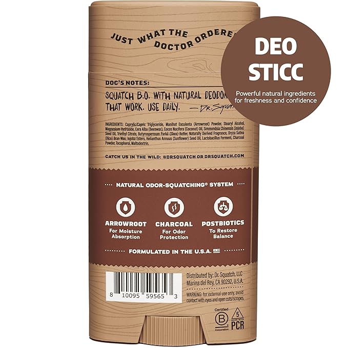 Dr. Squatch Natural Men’s Deodorant – Aluminum Free Natural Deodorant Men with Charcoal &amp Postbiotics for 72-Hour Odor Protection – Maverick Musk 2.65oz Stick (3-Pack)