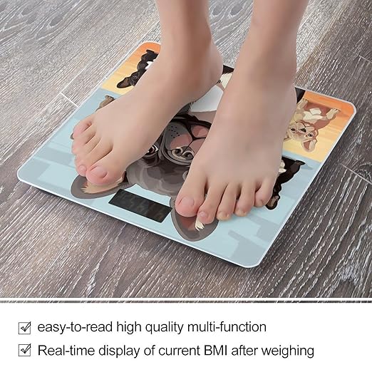 French Bulldog Dog Cute Scale for Body Weight High Precision Digital Weight Scales with LCD Display Anti-Slip Sturdy Slim Tempered Glass Bathroom Scale for Home Use