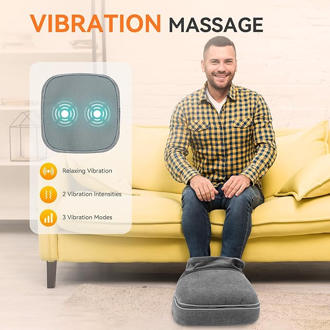 Snailax Foot Massager with Heat Heated Foot Warmer Under Desk Vibration Feet Massager Machine with 3 Vibrating Modes &amp 2 Heating Levels Remote Control Foot Heater