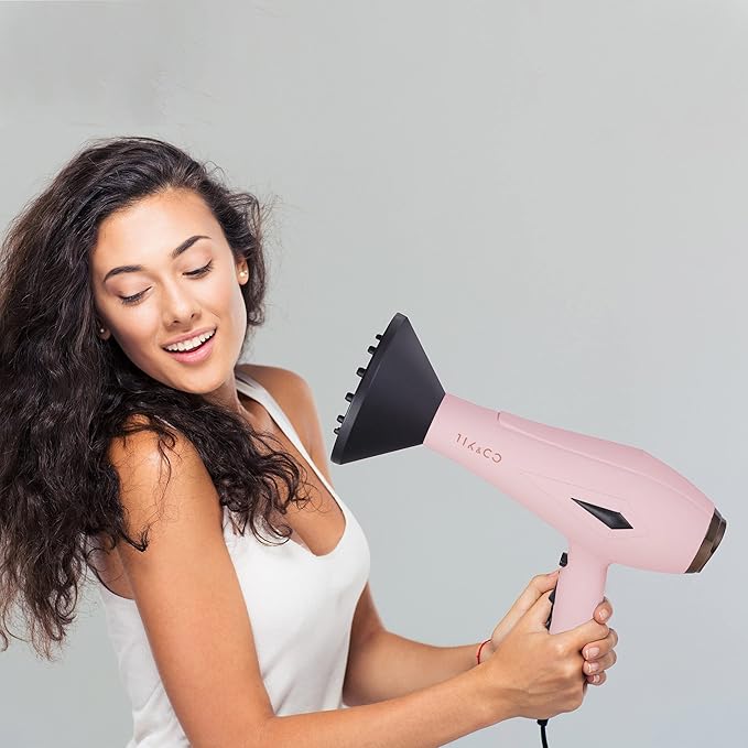 Hair Dryer Blow Dryer with Diffuser Brush Comb Attachments Powerful AC Motor for 3c Thick Hair Curly Women Professional Salon Best Hair Dryer(Pink)