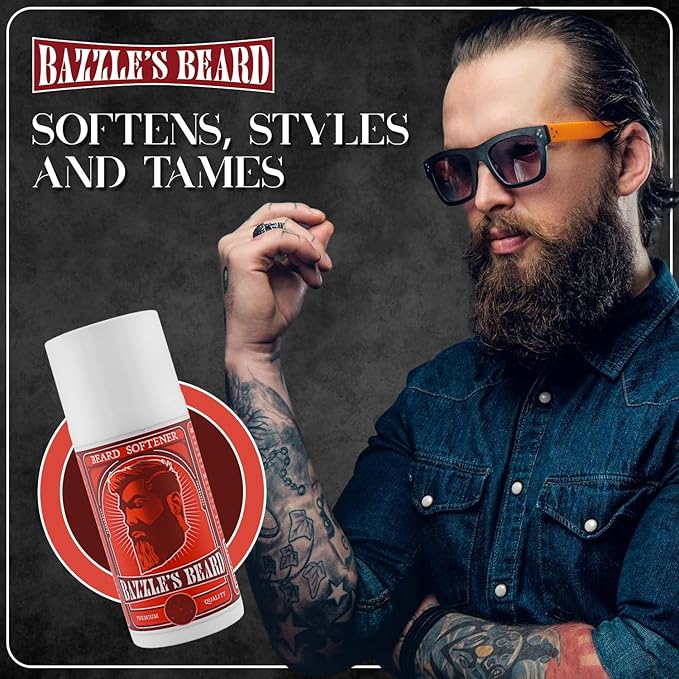 Bazzle's Beard Softener – Beard Balm Conditioner for Men with Biotin Softens Coarse Hair Deeply Moisturizes Facial Hair Conditions Skin and Adds Natural Shine Products for Mustache Care