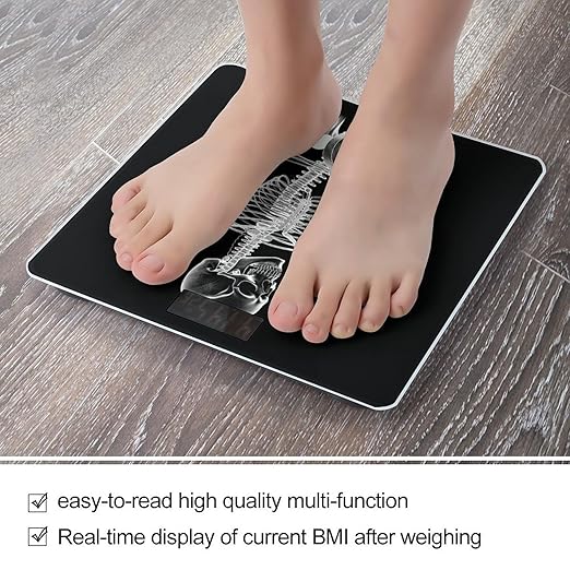 Abstract X-ray Skull Skeleton Playing Guitar Digital Bathroom Scale for Body Weight with High Precision Digital Weighing Scale with BMI Clear LCD Display and Step-On Measures Weight Up to 180kg