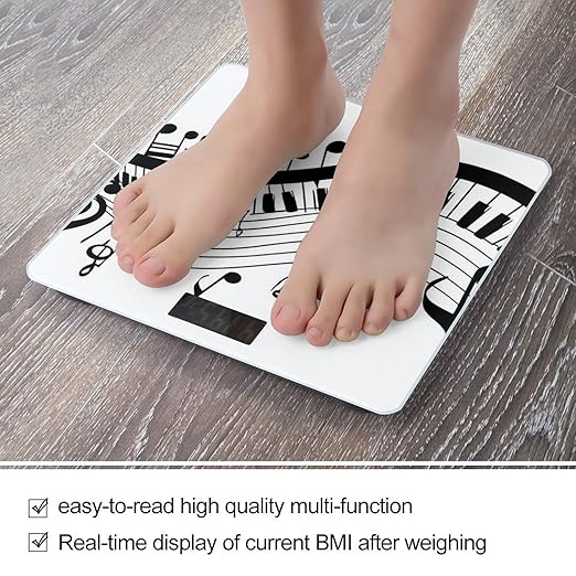 Women's Digital Bathroom Weighing Scale Automatic Switch Energy Saving Scale Smart Scale for Body Weight Black White Piano Keys Musical Notes