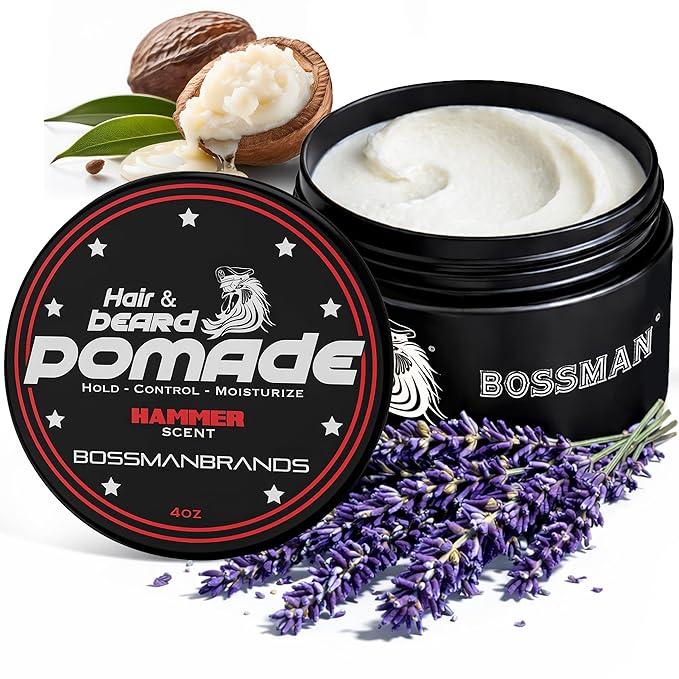 Bossman Hair &amp Beard Pomade for Men (Hammer Scent) – Medium Hold &amp Moisturizing for Hair Beard &amp Mustache Styling – Made in USA