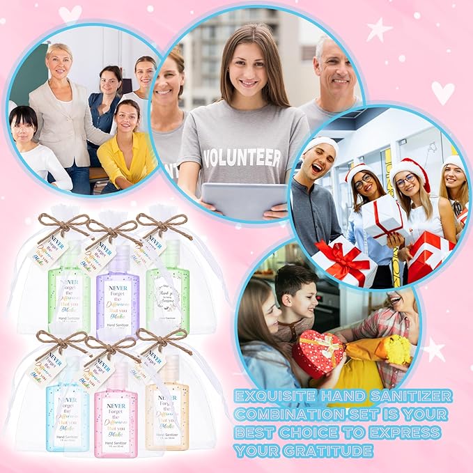 Frienda 24 Sets Inspiring Hand Sanitizer Gift Set Travel Size Hand Sanitizers Gel Gift Bulk Mini for Men Women Nurse Employee Coworker Staff Nursing Teacher Motivational Gifts