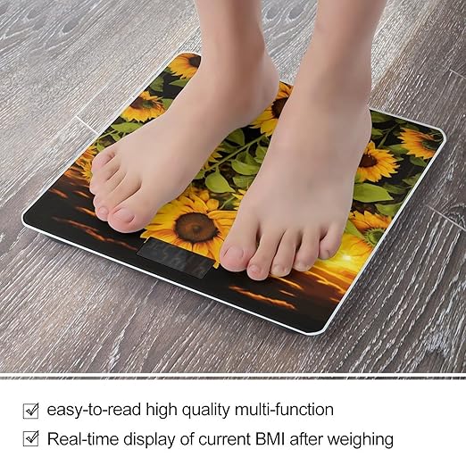 Sun Flower Bathroom Scale Automatic Power On/Off Body Scales LCD Backlight Display Square Digital Scale Rounded Corners Bathroom Scales for Home Bedrooms