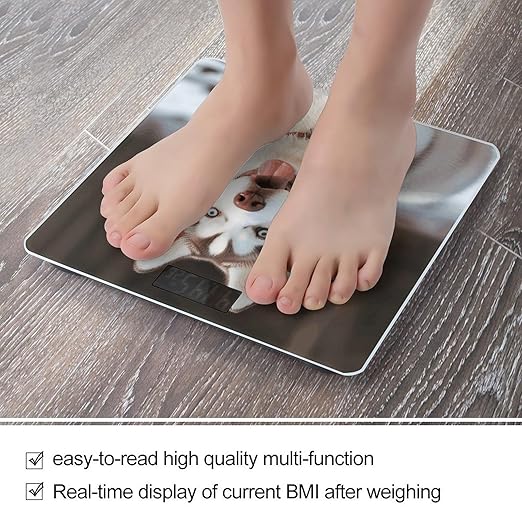 Husky Piquant Dog Scale for Body Weight High Precision Digital Weight Scales with LCD Display Anti-Slip Sturdy Slim Tempered Glass Bathroom Scale for Home Use