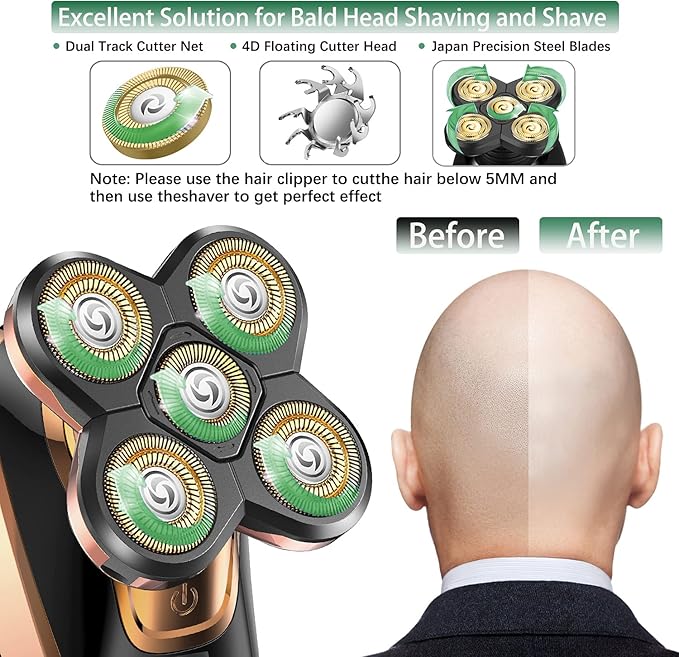 Head Shavers for Bald Men CHLANT Bald Head Shavers for Men Cordless RechargeableElectric Shavers Wet&ampDry Waterproof 5 in 1 Rotary Shaver Electric Razor Grooming Kits with Hair Clippers Beard Tri