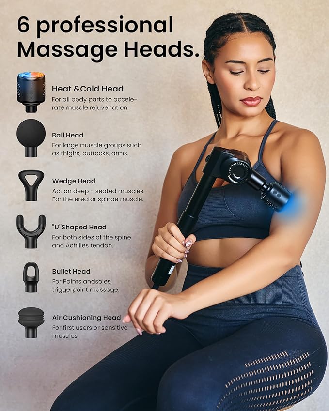 NAPRE Massage Gun with Heat and Cold HeadDeep Tissue Percussion Back Massager for Muscle/Neck/Body Pain Relief with Long Extension Retractable Handle32-SpeedsFoldable with 5 Adjustable Angles