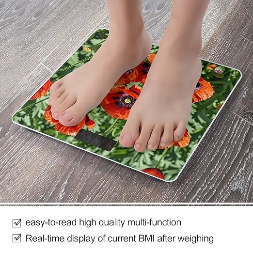 Red Geraniums Flower Bathroom Scale for Body Weight LCD Display Digital Bathroom Scale Tempered Glass Bathroom Weight Scales Fashion Smart Scales for Home Bedroom 400 Lb