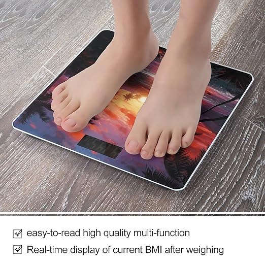 Colorful Tropical Sunset Bathroom Scale Rounded Smart Scale for Body Weight Automatic Power On/Off Weight Scales Accurate Bathroom Digital Scales for Pet Home Bedroom Kitchen