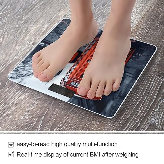 Digital Bathroom Scale for Body Weight Scale with Bright LCD Display High Accuracy Step-On Technology Auto On/Off England UK Retro London Telephone Digital Scales 400 Lbs /180kg