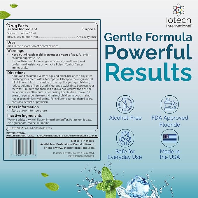 ioRinse AC Anticavity Fluoride Mouthwash - Alcohol-Free Molecular Iodine Mouth Wash Fights Tooth Decay &amp Protects Enamel - Safe Mint Rinse for Sensitive Mouths - Potent Bad Breath Protection
