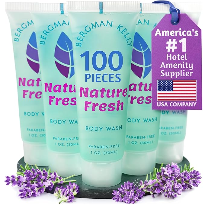 BERGMAN KELLY Travel Size Body Wash (1 fl oz 100 PK Nature Fresh) Delight Your Guests with a Refreshing &amp Soothing Hotel Body Wash Quality Mini and Small Size Guest Hotel Toiletries in Bulk