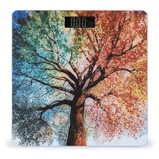 Colorful Tree Bathroom Scale for Body Weight Bathroom Digital Electronic Weighing Scale with Back Lit LED Display Sturdy Tempered Glass Weight Watchers Scales 400lb