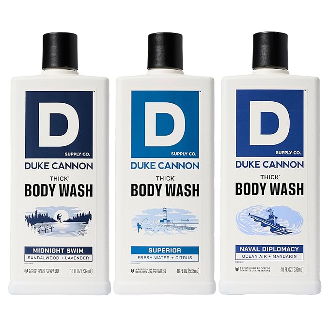 Duke Cannon Supply Co. THICK High-Viscosity Body Wash for Men THICK IN A BOX Variety 3 Pack - Premium Ingredients Plant-Based Thickeners Superior Lather Natural Exfoliate 17.5 Fl Oz (3 Pack)
