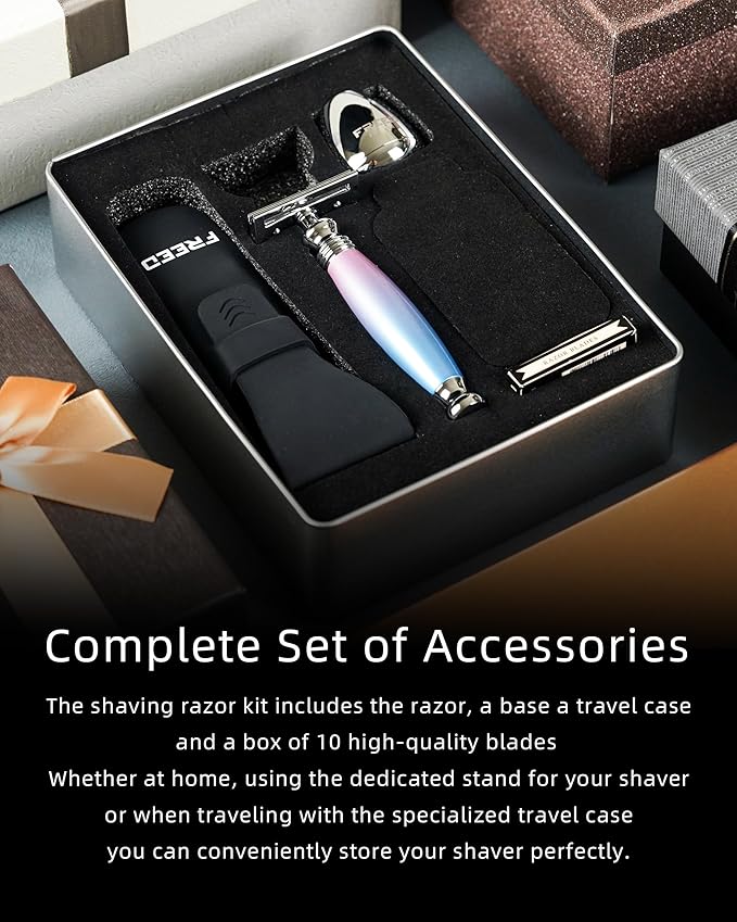 FREED Customized gifts Engraving Shaving Kit - Safety Razor with metal handle include razor base razor travel case and 10 bladesit's the best gift for men (Unicorn)