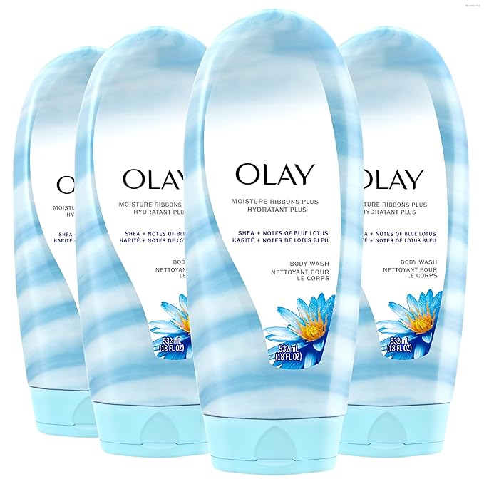 Olay Body Wash for Women Moisture Ribbons Plus Deep Conditioning &amp Moisturizing Formula Long Lasting Smooth Soft Skin For All Skin Types Shea Butter &amp Blue Lotus Scent 18 fl oz (Pack of