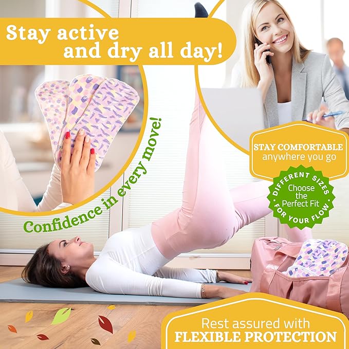 Non-Slip (Premium) High Absorbency Reusable Period Pads for Heavy Flow (6 Pack L+XL) - Leak Proof &amp Odor Free Cotton Cloth Pads for Women - High-Temp Washable Soft &amp Skin-Safe for Menstrual