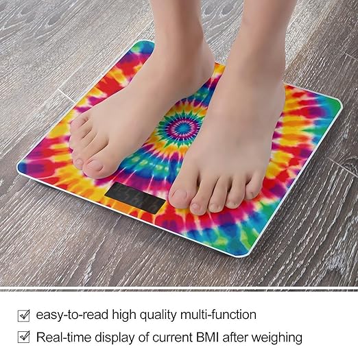 Tie Dye Pattern Weight ScaleClear LED Display Bathroom Digital Weighing ScaleTempered Glass Digital Bathroom Scale for Body Weight Capacity Up to 400 Lbs