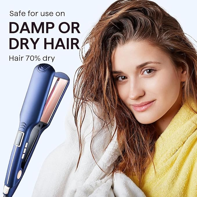 PRO Infrared Wide Flat Iron Hair Straightener Version LCD Display Hair Straightening and Curling Iron Dual Purpose Salon Tool Anti-Scald Gifts for Women Lovers or Friends