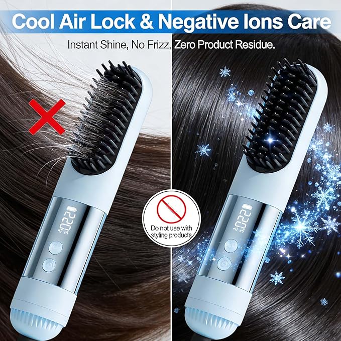 2026 Short Hair Styling ToolsCordless Styling Brush for Short HairUSB Rechargeable Portable Wireless Hair Straightening Brush3 Heat Settings &amp Led Screen for Travel (Beige)