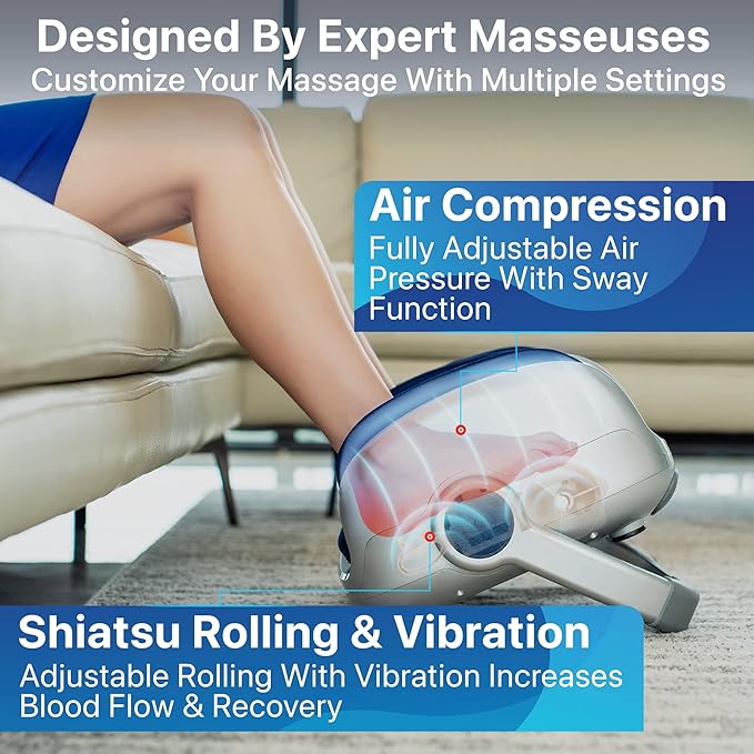 MIKO Shiatsu Foot Massager for Circulation &amp Pain Relief - Deep Tissue Kneading Heat Therapy for Plantar Fasciitis Neuropathy Diabetics - Fits Up to Size 15