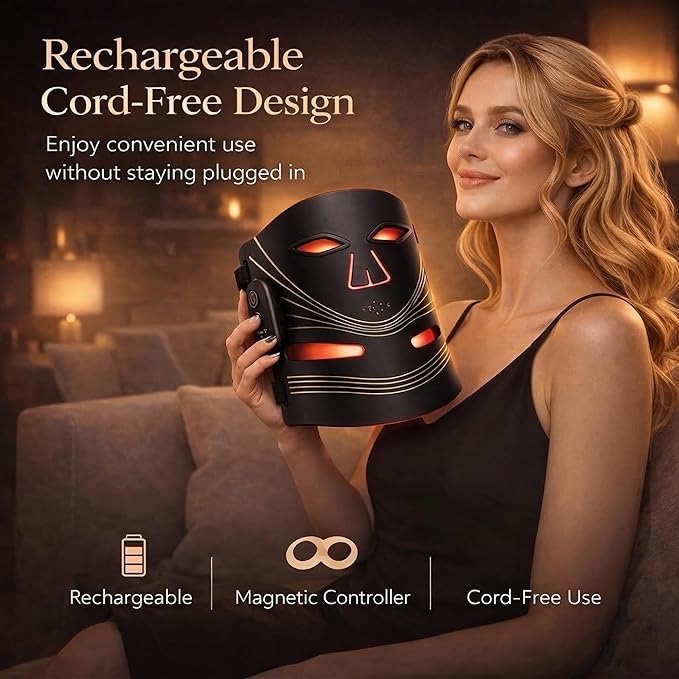 Red Light Therapy Face and Neck Mask - FDA 510 (k) Cleared (K253054) LED Facial Mask for Beauty and Skin Glow | 3 Light Modes Soft Silicone Rechargeable