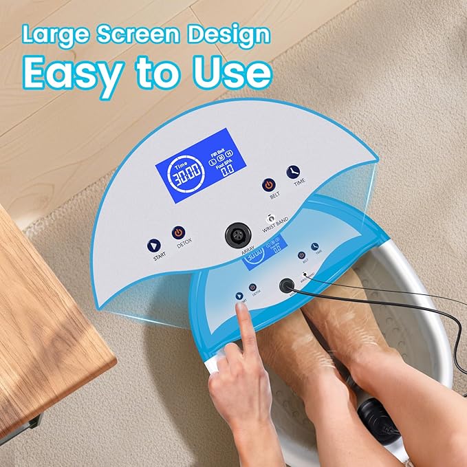 Ionic Foot Bath Detox Machine Ion Foot Spa Cleanse Machine to Remove Toxins Foot Bath Soak Tub Kits with Heat Waist Belt 2 Super Arrays 100 Basin Liners