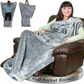 Fleece Lightweight Foot Pocket Blanket -Patent Pending- Gamer Gift for Men Who Have Everything - Gifts for Men Who Wants Nothing and Elderly Dads (Fleece Silver Grey)